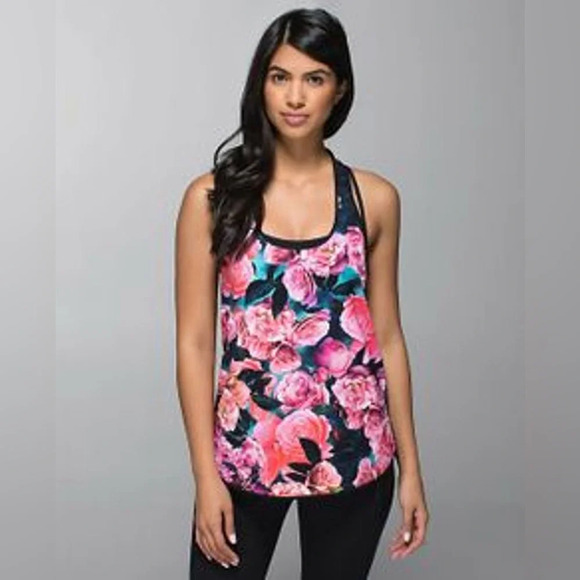 Women’s Lululemon Floral Lightened Up Singlet Tank Secret Garden / Black EUC - Picture 1 of 8